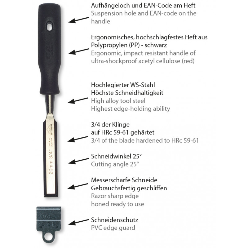 Ciseau meniusier,manche plastique noir - 4 mm