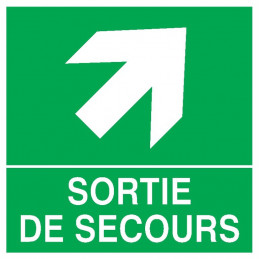 SORTIE DE SECOURS FLECHE EN HAUT A DROITE 200x200mm