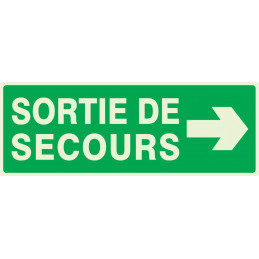 SORTIE DE SECOURS FLECHE A DROITE LUMINESCENT 330x200mm