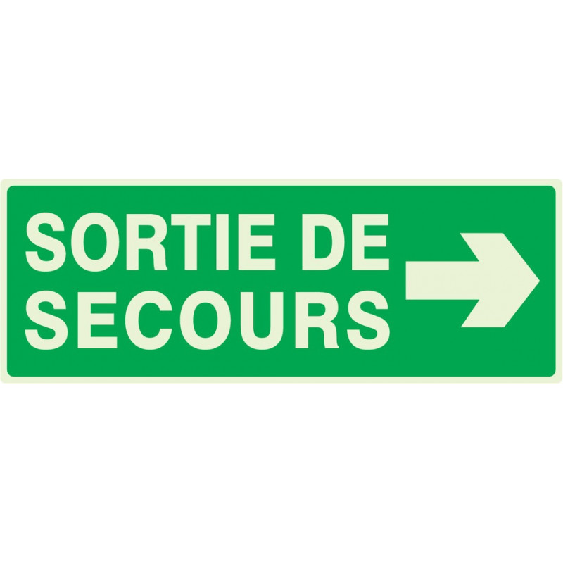 SORTIE DE SECOURS FLECHE A DROITE LUMINESCENT 330x200mm