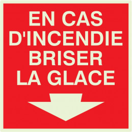 EN CAS D'INCENDIE BRISER LA GLACE LUMINESCENT 200x200mm