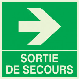 SORTIE DE SECOURS FLECHE A DROITE LUMINESCENT 200x200mm