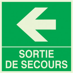 SORTIE DE SECOURS FLECHE A GAUCHE LUMINESCENT 200x200mm